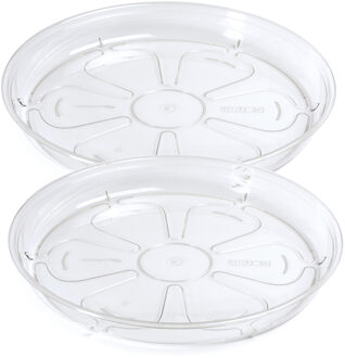 Opvangschaal/onderschaal bloempot/plantenpot - 2x - transparant - rond - Dia 21 cm