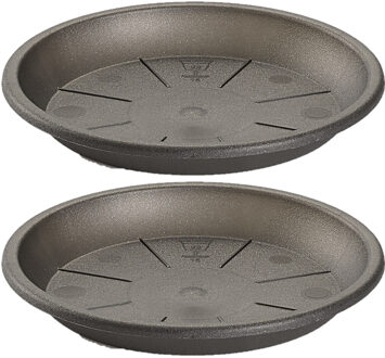 Opvangschaal Plantenpot - 2x stuks - 36 cm - onderbord - antraciet - pot Dia 40/45 cm