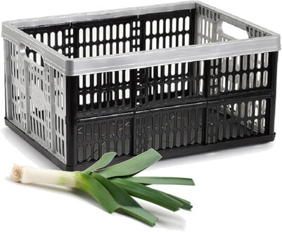 Opvouw krat - 1x - zwart/zilver - 48 x 35 x 24 cm - boodschappen - 32 liter