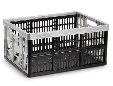 Opvouw krat - zwart/zilver - 48 x 35 x 24 cm - boodschappen - 32 liter