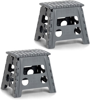 Opvouwbaar opstapje/opstapkrukje/toiletkrukje - 2x - antraciet - 37 x 32 cm - kunststof