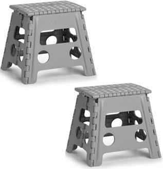 Opvouwbaar opstapje/opstapkrukje/toiletkrukje - 2x stuks - donkergrijs - 37 x 32 cm - kunststof