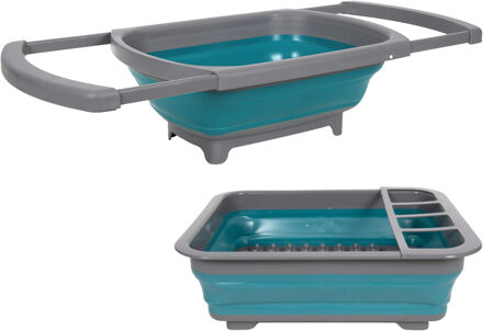 Opvouwbare afwasbak en afdruiprek - grijs/blauw - kunststof - keuken benodigdheden - reis accessoire