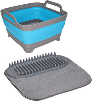 Opvouwbare afwasbak met afdruipmat - grijs/blauw - keuken benodigdheden - reis accessoires