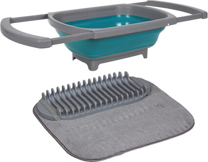 Opvouwbare afwasbak met afdruipmat - grijs/blauw - keuken benodigdheden - reis accessoires