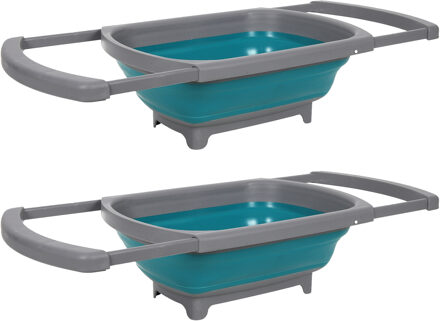 Opvouwbare afwasteil/afwasbak - 2x - grijs/blauw - kunststof - 26x39 cm - keuken - reis accessoires