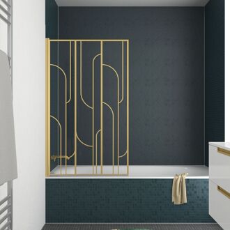 Opvouwbare Badwand 80x140cm Met Zeefdruk In Art Deco Stijl - Afwerking In Geborsteld Goud