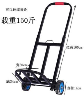 Opvouwbare Bagage Handcart Winkelwagen Draagbare Opslag Groente Winkelwagen Truck Laden Huishoudelijke Winkelen Goederen Handling Reizen Winkelwagen 75kgBlack