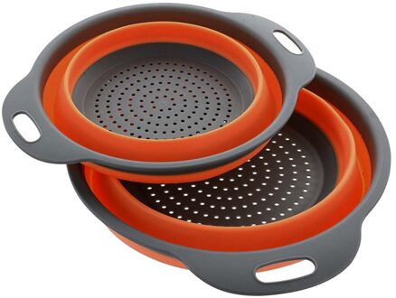 Opvouwbare Fruit Groente Wasmand Zeef Portabl Siliconen Vergiet Inklapbare Afdruiprek Met Handvat Keuken Gereedschap oranje / S