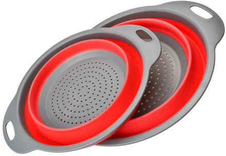 Opvouwbare Fruit Groente Wasmand Zeef Portabl Siliconen Vergiet Inklapbare Afdruiprek Met Handvat Keuken Gereedschap rood / S