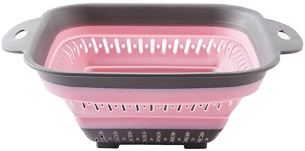 Opvouwbare Fruit Groente Wasmand Zeef Portabl Siliconen Vergiet Inklapbare Afdruiprek Met Handvat Keuken Gereedschap roze