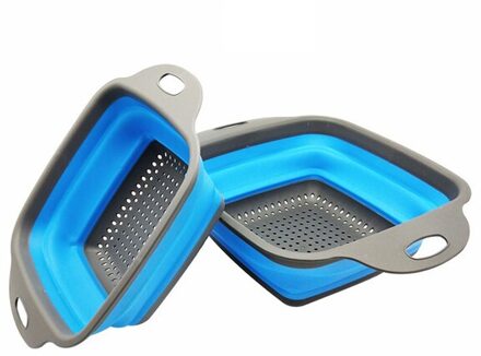 Opvouwbare Fruit Groente Wasmand Zeef Portabl Siliconen Vergiet Inklapbare Afdruiprek Ontmoette Handvat Keuken Gereedschap blauw S