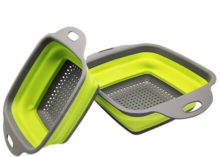 Opvouwbare Fruit Groente Wasmand Zeef Portabl Siliconen Vergiet Inklapbare Afdruiprek Ontmoette Handvat Keuken Gereedschap groen L