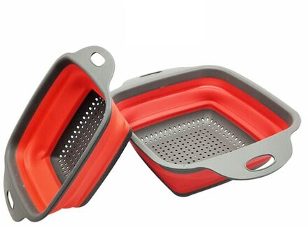 Opvouwbare Fruit Groente Wasmand Zeef Portabl Siliconen Vergiet Inklapbare Afdruiprek Ontmoette Handvat Keuken Gereedschap rood S