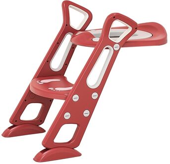 Opvouwbare Kinderen Zindelijkheidstraining Seat Antislip Stabiele Peuter Toiletzitting Met Stap Kruk Ladder Verstelbare Hoogte roos rood