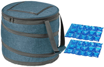 Opvouwbare koeltas blauw/grijs met 2 stuks flexibele koelelementen 15 liter