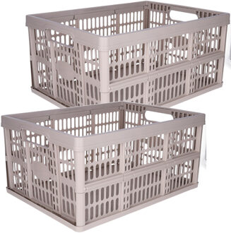 Opvouwbare krat - 2x - beige - 48 x 35 x 24 cm - boodschappen - 32 liter - kunststof