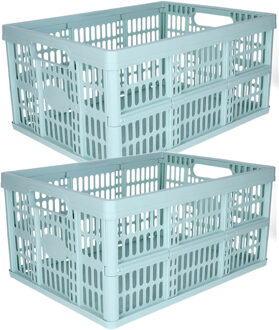 Opvouwbare krat - 2x - mintgroen - 48 x 35 x 24 cm - boodschappen - 32 liter - kunststof