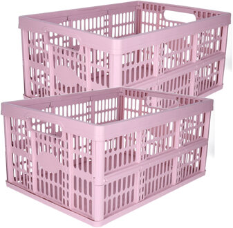 Opvouwbare krat - 2x - roze - 48 x 35 x 24 cm - boodschappen - 32 liter - kunststof
