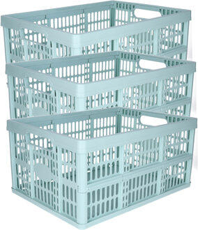 Opvouwbare krat - 3x - mintgroen - 48 x 35 x 24 cm - boodschappen - 32 liter - kunststof