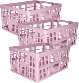 Opvouwbare krat - 3x - roze - 48 x 35 x 24 cm - boodschappen - 32 liter - kunststof