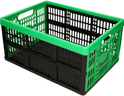 Opvouwbare krat/inklapbare boodschappen kist - zwart/groen - 48 x 35 x 24 cm - klapkratten - 32L - Boodschappenkratten