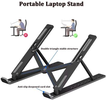 Opvouwbare Laptop Houder Met Koelventilator Portable Notebook Stand Ondersteuning Macbook Laptop Tablet Stand Aluminium Cooling Pad ABS zwart