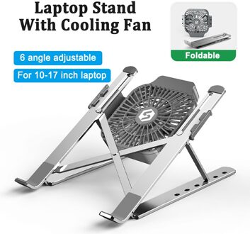 Opvouwbare Laptop Houder Met Koelventilator Portable Notebook Stand Ondersteuning Macbook Laptop Tablet Stand Aluminium Cooling Pad Zilver