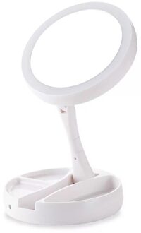 Opvouwbare Led Lamp Make-Up Spiegel Ronde Vorm Desktop Draagbare Ronde Multifunctionele 10 Keer Vergroting Dubbelzijdige Spiegel