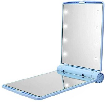 Opvouwbare Make-Up Spiegel Vrouwen Outdoor Draagbare Cosmetische Abs Plastic Opvouwbare Spiegel Met 8 Led Verlichting Lampen blauw