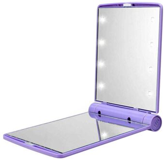 Opvouwbare Make-Up Spiegel Vrouwen Outdoor Draagbare Cosmetische Abs Plastic Opvouwbare Spiegel Met 8 Led Verlichting Lampen paars