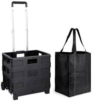 Opvouwbare opbergkrat/boodschappentrolley inclusief boodschappentas