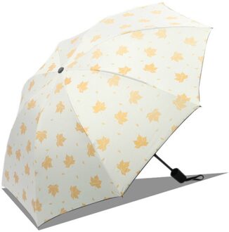 Opvouwbare paraplu Bloem paraplu UV bescherming Zon bescherming Drie-opvouwbare Paraplu esdoornblad Zwart en Wit paars