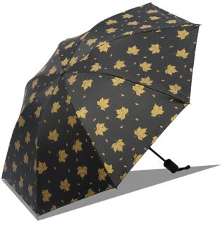 Opvouwbare paraplu Bloem paraplu UV bescherming Zon bescherming Drie-opvouwbare Paraplu esdoornblad Zwart en Wit