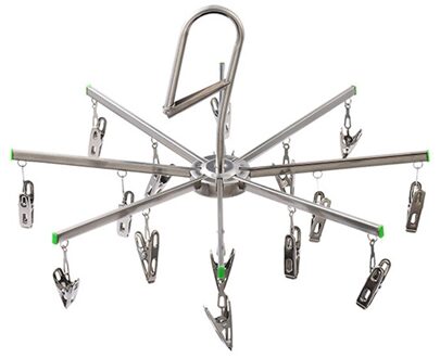 Opvouwbare Rvs Ondergoed Sok Droger Wasserij Rack Platte Kop Kleerhanger Airer Roest Slip Sterke Grip Clip 16 clips