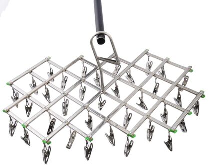Opvouwbare Rvs Ondergoed Sok Droger Wasserij Rack Platte Kop Kleerhanger Airer Roest Slip Sterke Grip Clip 35 clips