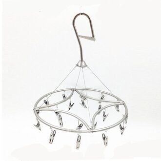 Opvouwbare Rvs Ondergoed Sok Droger Wasserij Rack Platte Kop Kleerhanger Airer Roest Slip Sterke Grip Clip ronde 20 clips