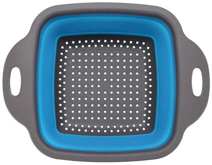 Opvouwbare Siliconen Fruit Groente Vergiet Wassen Mand Inklapbare Plastic Vierkante Zeef Afvoer Mand Keuken Tools Gadgets blauw D / L