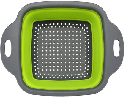Opvouwbare Siliconen Fruit Groente Vergiet Wassen Mand Inklapbare Plastic Vierkante Zeef Afvoer Mand Keuken Tools Gadgets groen A / S