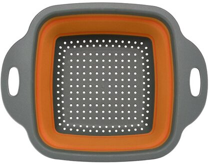 Opvouwbare Siliconen Fruit Groente Vergiet Wassen Mand Inklapbare Plastic Vierkante Zeef Afvoer Mand Keuken Tools Gadgets oranje C / L