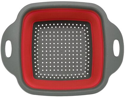 Opvouwbare Siliconen Fruit Groente Vergiet Wassen Mand Inklapbare Plastic Vierkante Zeef Afvoer Mand Keuken Tools Gadgets rood B / S