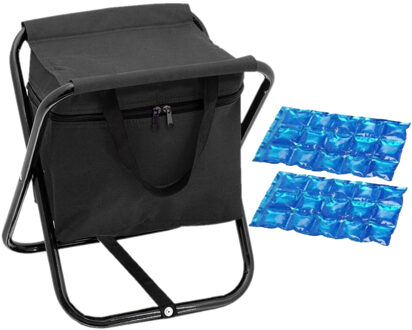 Opvouwbare stoel met koeltas zwart met 2 stuks flexibele koelelementen