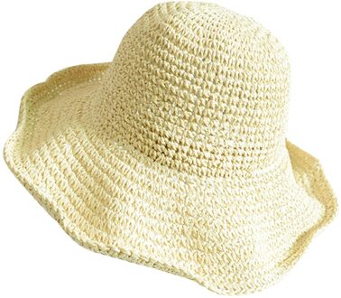 Opvouwbare Stro Strand Hoed Vrouwen Reizen Uv Zomer Vrijetijdsbesteding Spelen Strand Hoed Hoed Brede Rand Zonnehoed Beige