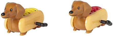 Opwindbare teckels set van 2 - bruin - 5.5x11x5 cm