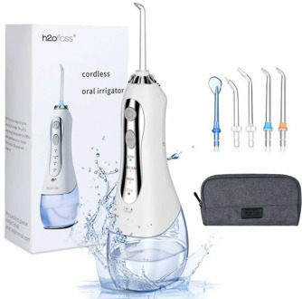 Oral Irrigator 300ml Portable Dental Water Flosser Jet USB Rechargeable Waterproof Irrigator Dental Teeth Cleaner+5 Jet Tip&Bag