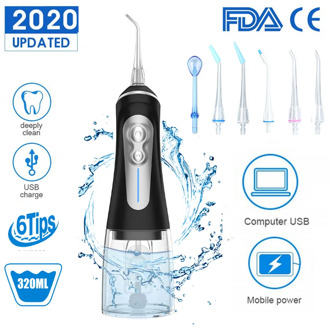 Oral Irrigator USB Rechargeable Water Flosser 6 Modes Cordless 320ML Professional Dental Oral Irrigator with 6 Jet Nozzles