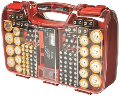 Orange Donkey Batterij Opbergdoos Bewaar doos box Organiser met handvat voor 180 verschillende batterijen Rood