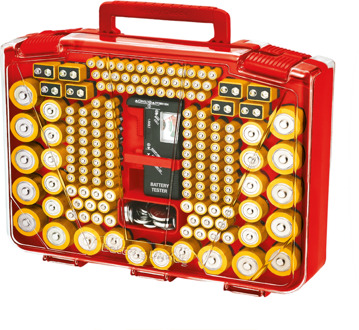 Orange Donkey Battery Daddy Dubbelzijdige batterijbox met Batterij Tester voor 250 batterijen Rood