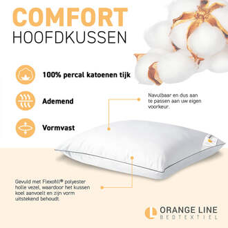 Orange Line 2e -50% Hoofdkussen Katoen-Percale - Comfort - Voor Zij- En Rugslaper - Flexofill Polyester Holle Vezel - Dekbed-Discounter.nl