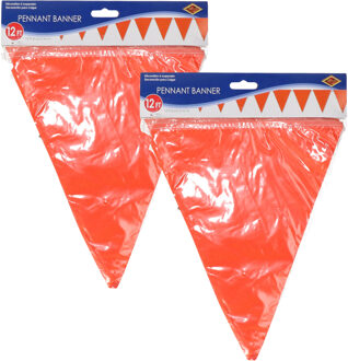 Oranje artikelen Oranje vlaggenlijn - 2x - slinger - 350 cm - binnen en buiten - 12 vlaggetjes - Koningsdag/Holland